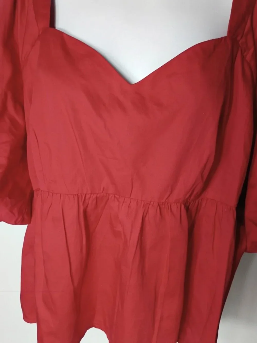 Old Navy Puff Sleeve Cropped Cotton Top XL Red Sweetheart Neckline Boho
